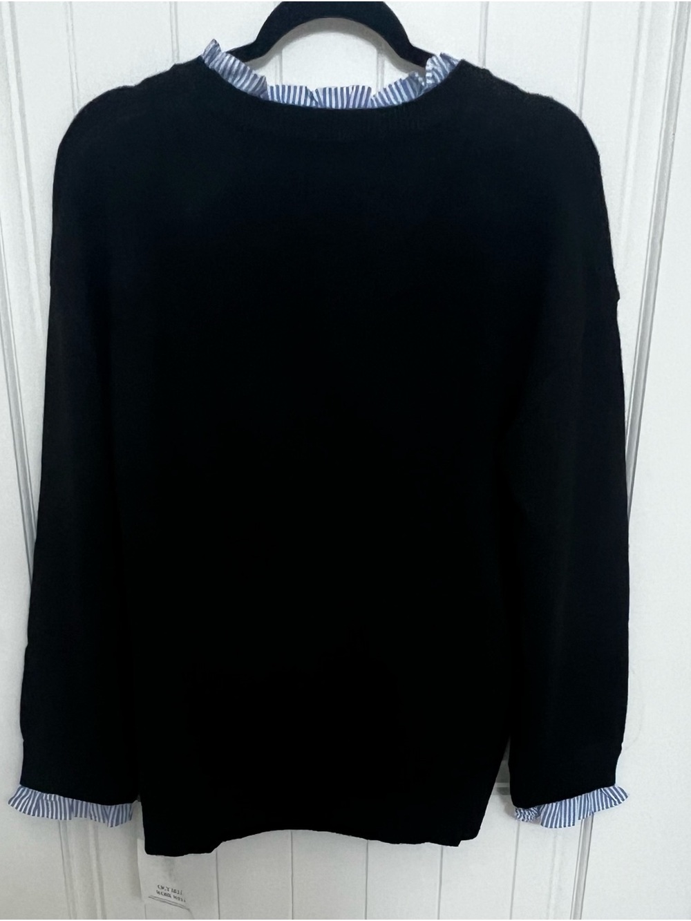 Cicy Bell Women's Black Sweater with Blue Striped Ruffle Trim - Picture 10 of 10